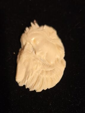 Native American Style Sterling Silver Carved Bone Eagle & Wolf Goddess Pendant